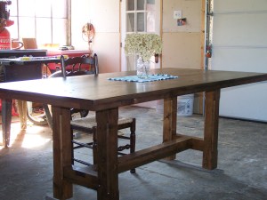 Restored wood used as a table in modern home