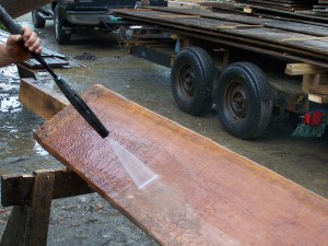 Washing old timber boards