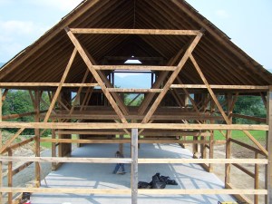 Interior Restored Barn Frame with Mount Mansfield