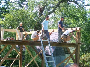 crew of timber frame barn