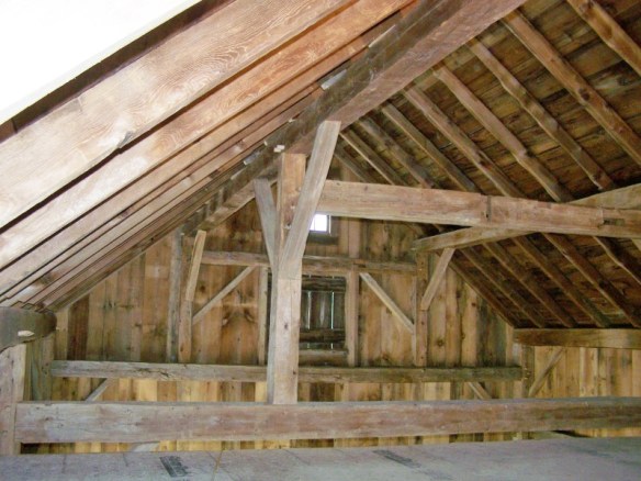 Loft view of restored historic barn home_Green Mountain Timber Frames_Vermont