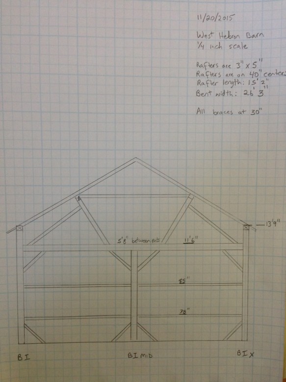 Labeling System_scaled drawing of one cross section_1840s timber frame_Green Mountain Timber Frames