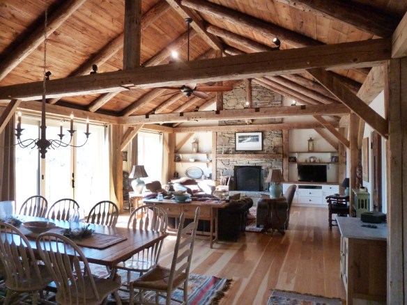 post and beam architecture in historic great room