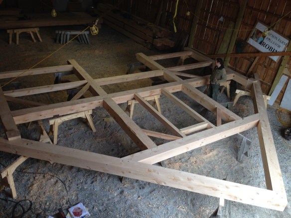 Timber frame bent assembled green mountain timber frames