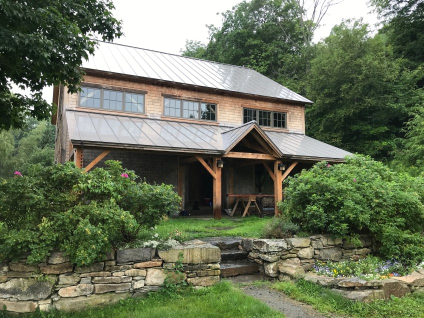 timber frame porch on barn home green mountain timber frames