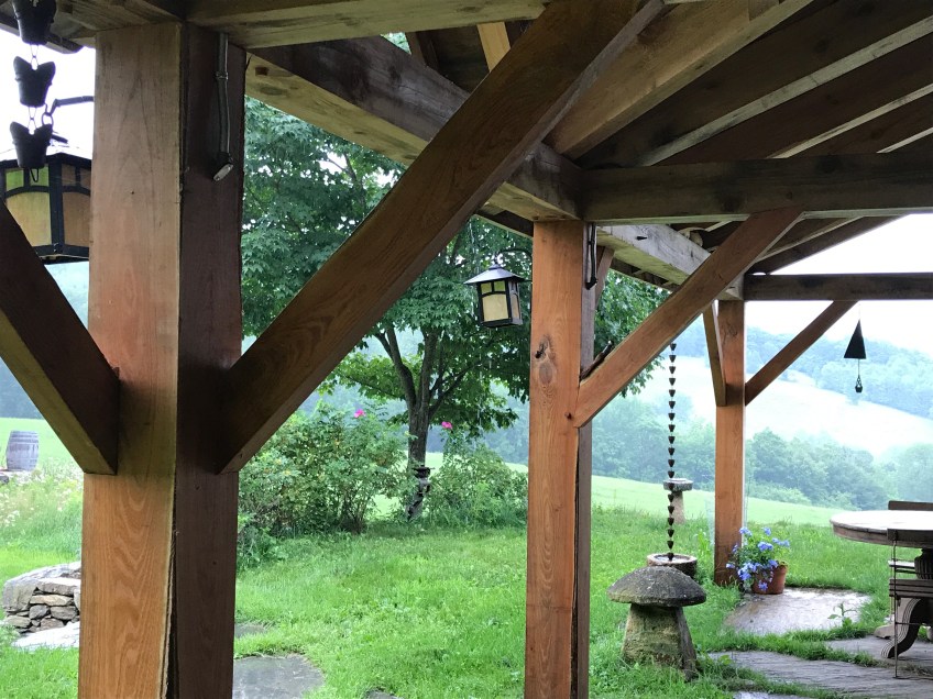 timber frame porch in Vermont Green Mountains