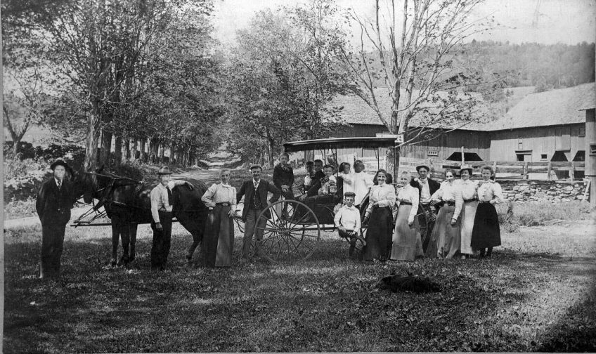 Daniels Farm family and barn circa 1898