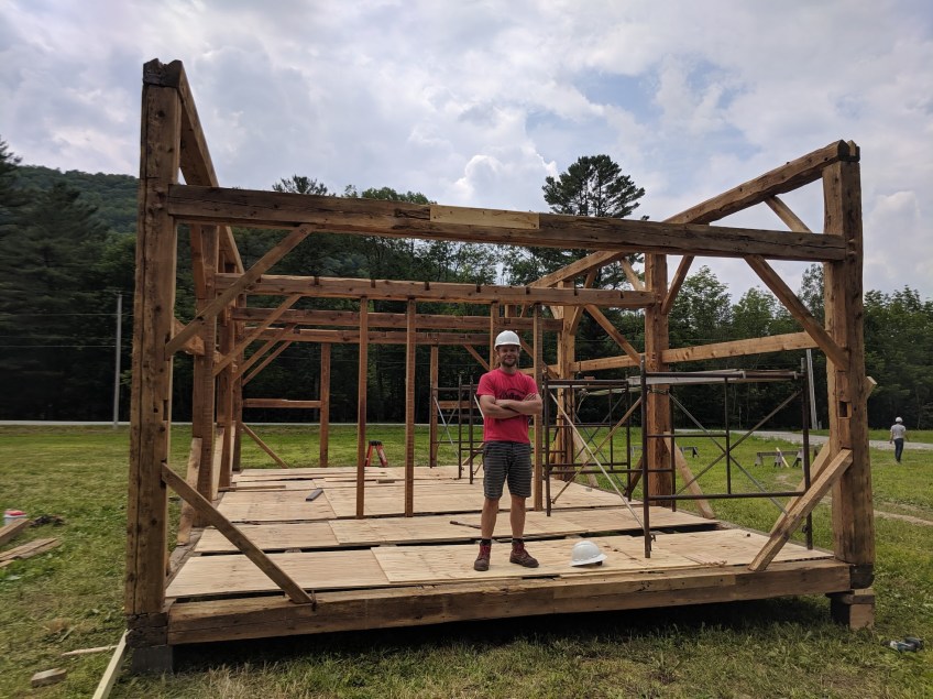 Green Mountain Timber Frames crew raising bents