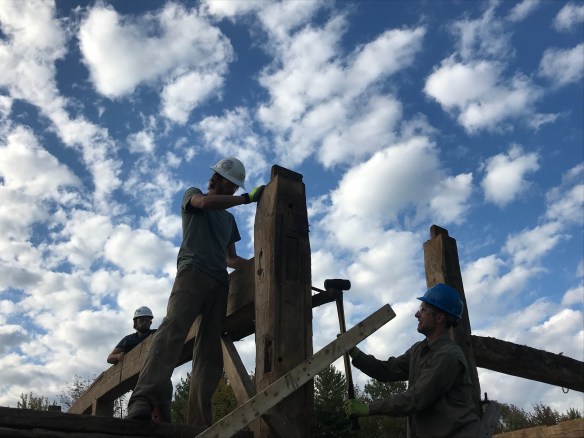 peg popping barn restoration Green Mountain Timber Frames