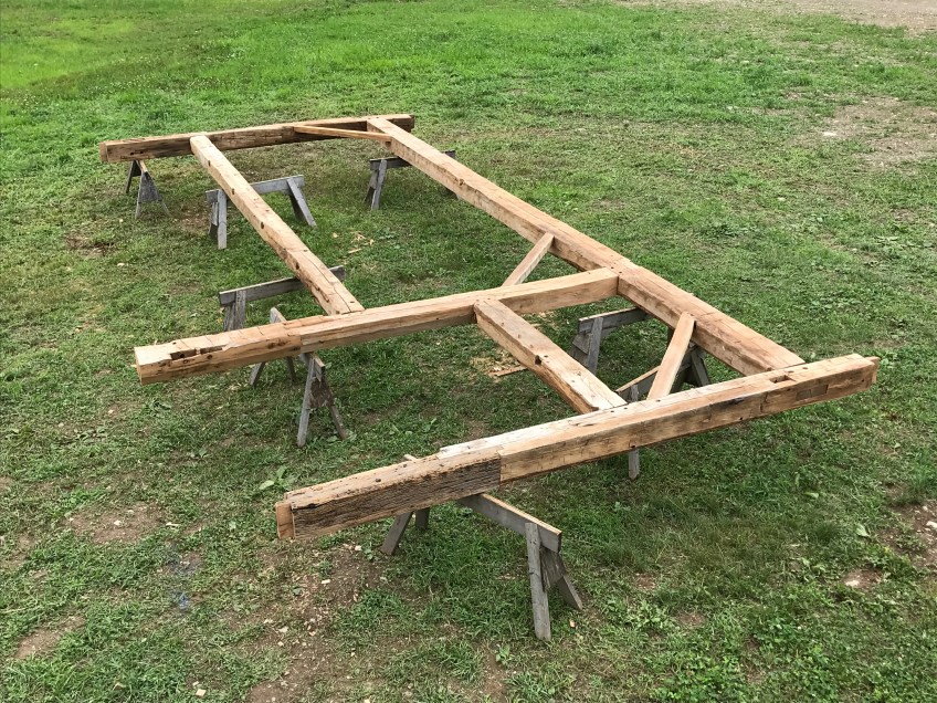 restored bent from 1700 barn by Green Mountain Timber Frames